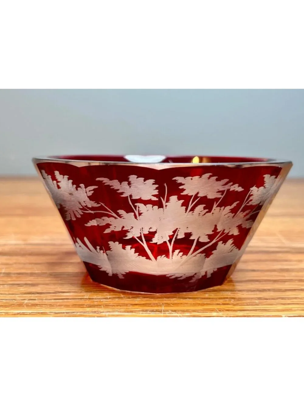 Set of 4 OLD Egermann Bohemian Ruby Red Cut To Clear Deer Scene Thick Glass Sma